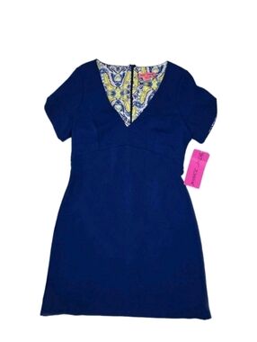 New Betsey Johnson Womens V Neck Fit And Flare Dress Size 8 Blue Floral Lining